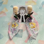 昭和レトロ✳べっ甲小鳥とオーガンジー刺繍レースフラワー✳イヤリング､ピアス✳ゆめかわ アンティーク 花 カラフル 北欧 レトロポップ 古着 韓国 薔薇 アンティーク 個性的 80S ピンク