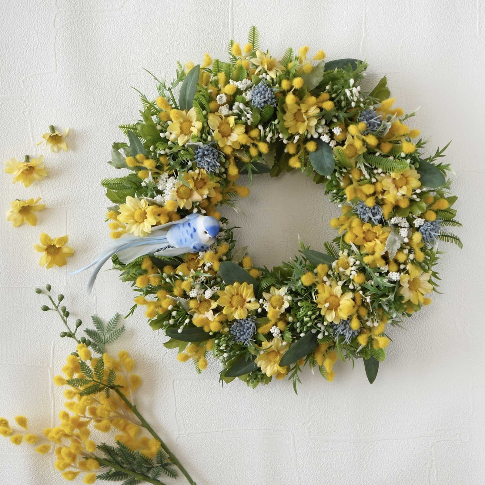 ミモザ⑅︎*春色フライングリース⋆︎* ミモザのフライングリース 春待ちリース【25210】