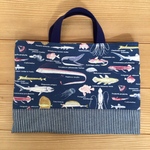 小さめレッスンバッグ　深海生物☆ネイビー(25×35センチ)　マチなし　ミニレッスンバッグ　バッグ　キルティング