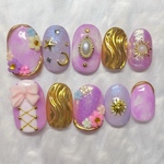 キャラクター　ネイルチップ　プリンセス　成人式　オーダー　ニュアンス　ウェディング　パープル　紫　ディズニー　ラプンツェル