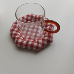 花刺繍入り　ギンガムチェックコースター ふんわりタイプ 《red》
