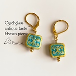 Czechglass antique taste French pierce  ターコイズタイル　G