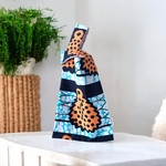 アフリカ布 マルシェバッグ  ミニ ブルー×オレンジ（裏布付き）/アフリカンプリント