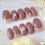 mag simple -ruby chocolate pink- ネイルチップ マグネットネイル ピンク くすみピンクシンプル チョコレート 冬ネイル 春ネイル キラキラネイル ビジューネイル