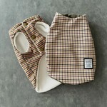 【犬服】レトロチェック柄フリース裏地のノーカラーリバーシブルベスト