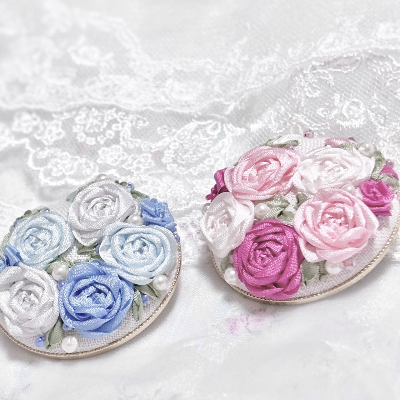 ⭐︎リボン刺繍キット⭐︎はじめてのリボン刺繍 2wayローズブローチ