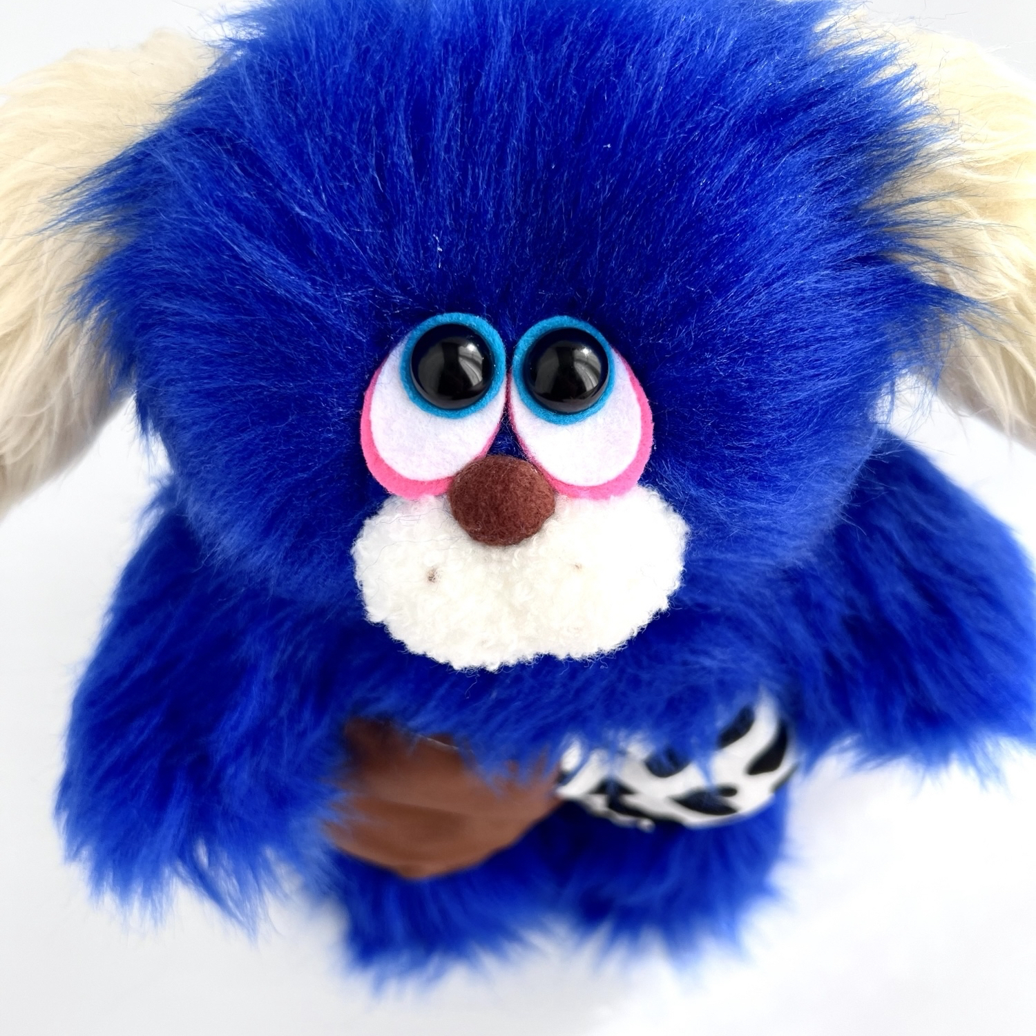 ハンドメイド ぬいぐるみ レトロアニマル ブルー mofu-lulu いぬ Wai(ワイ) モフモフでポップな犬のぬいぐるみ 25㎝ 青