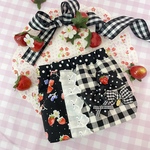 フルーツとリボンのバネ口メルヘンポーチ　ブラック系　fresh fruits  strawberry  cherry