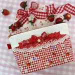 フルーツとリボンのメルヘンポーチ　レッド系　fresh fruits  strawberry  cherry