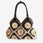 マーガレットモチーフのグラニューバッグ（ブラウン）★手編み 編み物