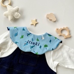 お名前刺繍 恐竜 スタイ 名入れ 男の子 お名前入り 出産祝い もくもく  ギフト プレゼント 女の子 360 ラッピング ベビー 赤ちゃん つけ襟 よだれかけ ビブ 冬