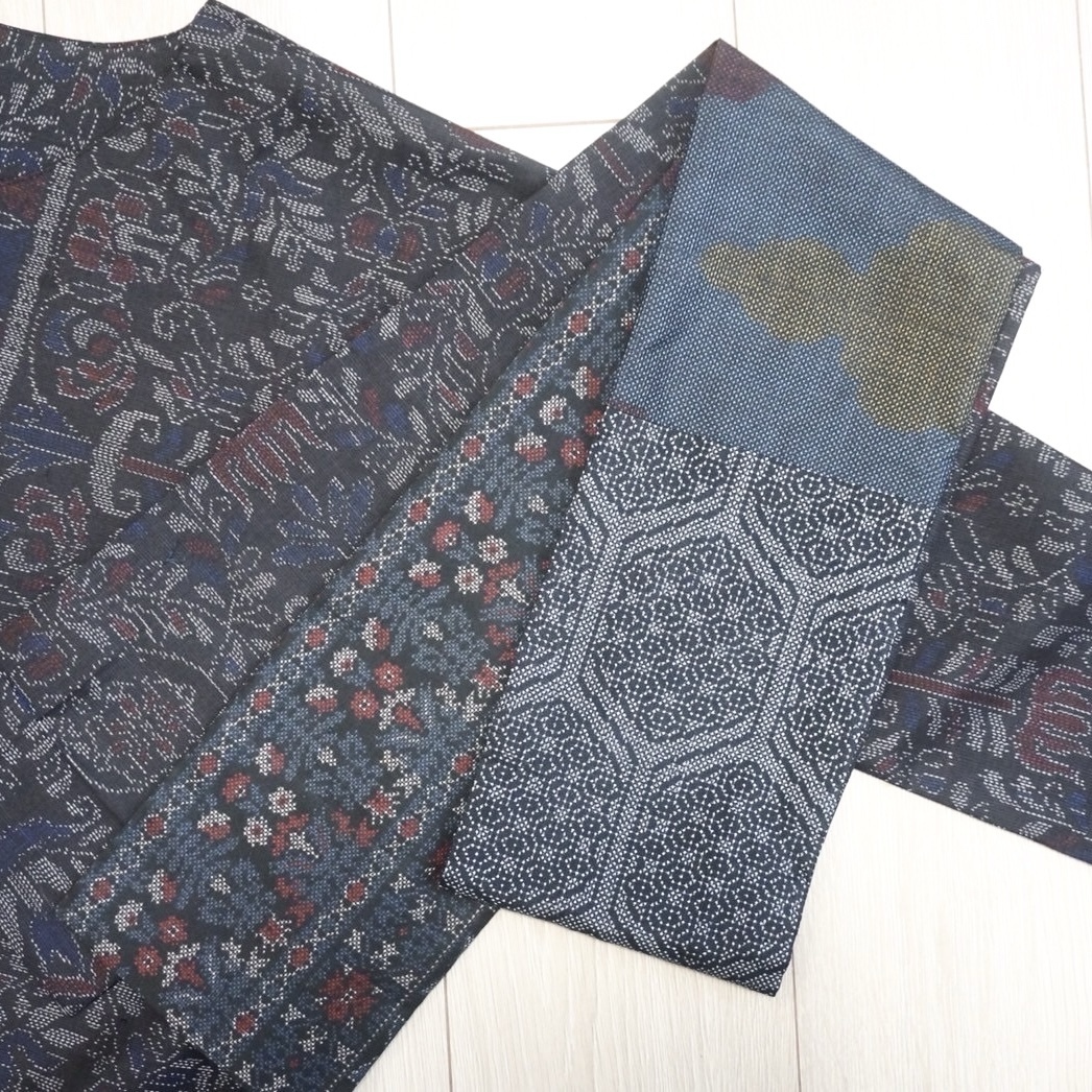 大島紬 着物リメイク👘古典柄 チュニック ストール付き - つむぎのわ