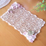 モチーフつなぎのレース編みドイリー桜とうぐいす15cm×24cm