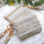 No.269 (白)『インド刺繍ミニポーチ・12㎝ファスナー』　カードケース　ファスナーポーチ　小物入れ　メイクポーチ　サニタリーポーチ　マルチポーチ