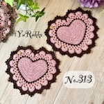 ☆送料無料☆約13cm×約14cm【No.313】ハートの ドイリー　コースター　ペアセット