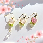 天然石の桜の耳飾り🌸ピアス/イヤリング　ピンクトルマリン  ローズクォーツ　イヤーアクセサリー