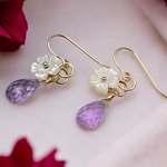 🌸14kgf🌸可愛いお花と優しいすみれ色のピアス🌸ホワイトシェル、ラベンダーアメシスト