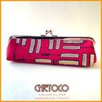  小さめがま口ペンケース キラキララメのマスカラ柄（赤）  筆箱 化粧ポーチ USAコットン プチギフト 眼鏡ケース