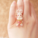 うさぎの𓊆mimi𓊇ハートを提げたリング　ローズピンク　フリーサイズ　指輪