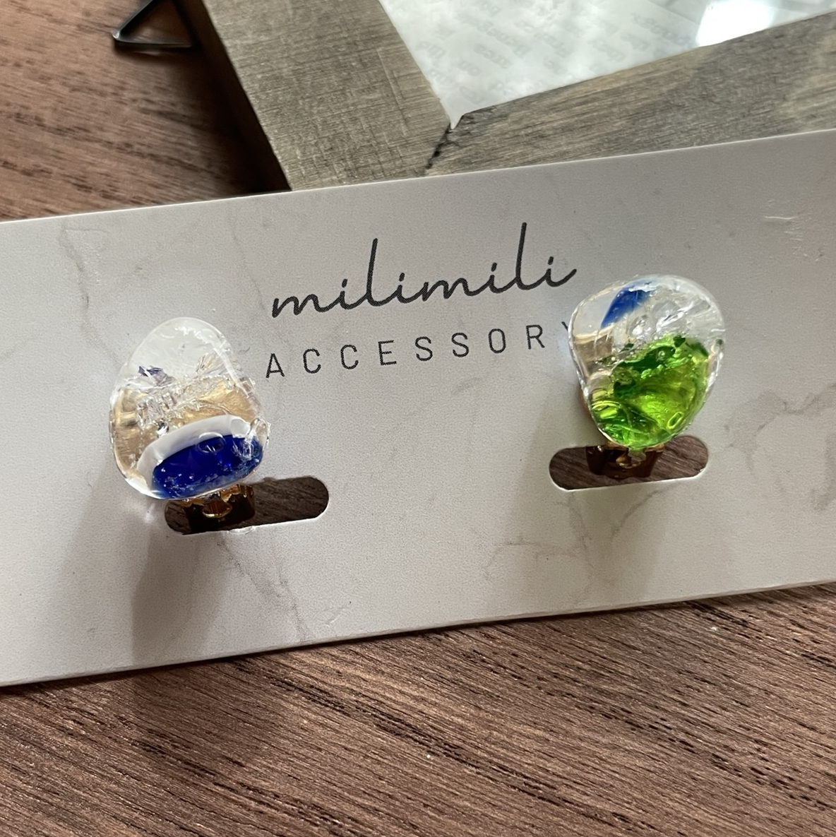 No.1509-細長F　琉球ガラス☆寒色MIX☆ピアス・イヤリング No.1509-細長F 琉球ガラス☆寒色MIX☆ピアス・イヤリング