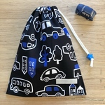 巾着袋(中)29×24cmブラック【くるま柄】★KC.98 16 男の子　くるま　車　｜通園通学用のかわいい巾着袋や入園オーダーHoshizora☆ほしぞら