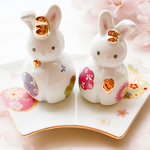 【名前入り】ポーセラーツうさぎ雛♡扇皿にお名前入り🌸おひなさま、初節句、出産祝い、贈り物