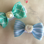 キッズ ヘアクリップ リボンセット♡ブルーグリーン系