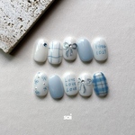 【文字変更ok】ネイルチップ(no.89)推し活リボンネイルblue🩵推しネイル　メンカラ　韓国ネイル　落書きネイル