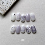 【文字変更ok】ネイルチップ(no.90)推し活リボンネイル purple 💜　推しネイル　メンカラ　韓国ネイル　落書きネイル