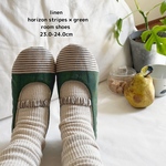 リネンルームシューズ ボーダー×カーキグリーン ゴムストラップ 23.0〜24.0cm No.51088