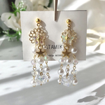 星 スター オーロラ クリア 流れ星 ピアス イヤリング サージカルステンレス ポップ パール ロング 揺れる