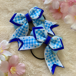 ブルー系☆水色☆ハートチェック☆たらりんリボンヘアゴム☆☆卒園卒業式☆入園入学式☆ゆめかわ☆プレゼント
