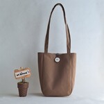 信楽ボタン×倉敷帆布  持ち手の長い ショルダートートバッグ(グレージュ)