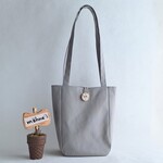 信楽ボタン×倉敷帆布  持ち手の長い ショルダートートバッグ(グレー)
