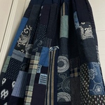 手作り　綿　安曇野木綿　絣　型染め　刺し子　パッチワークスカート