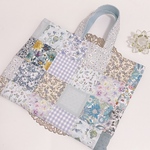 パッチワーク レッスンバッグ(ライトブルー)水色