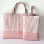 【期間限定15%引き3/7(金)にて終了】単品でもOK👍🏻リボンの刺繍が可愛いレッスンバッグ(ポケット付き)&上ばき入れ