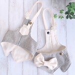 小型犬用 ♡ 春夏犬服 ♡  ヒッコリー×ホワイトデニム ♡ サイドでかリボン ♡ イレギュラーヘムエプロン