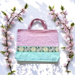 花刺繍レースのレッスンバッグ  手提げ袋　お稽古バッグ　入園入学　女の子　可愛い　幼稚園　小学校　保育園バッグ　