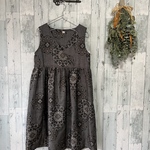 ☆ sale！ 大島紬の着物から　茶系花紋　カシュクールワンピース 着物リメイク♪