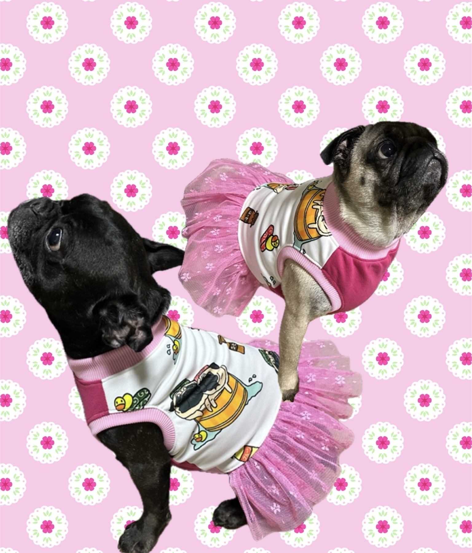 犬服オーダー☆北欧花柄Tシャツ中型犬小型犬フレンチブルドッグパグ