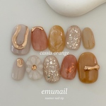 cassis orange /うるうるネイル/ちゅるんネイル/大人可愛いネイル/ぷっくりフラワー/結婚式/入学式/卒業式