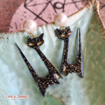 ✴Vintage Style Pearl Cat ピアス・イヤリング✴黒猫コットンパールピアス