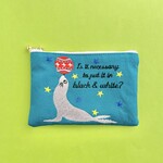 【一点物】アシカ刺繍のミニフラットポーチ　Blue-green ver.