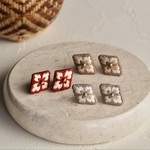 【アースカラー】バリ島刺繍ピアス『Kotak mini』/ ピアスのみ