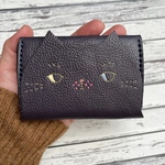 【受注制作】ねこのお顔　名刺入れ（カードケース）牛ソフトヌメ革　ネイビー