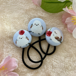 【2】☆NEW☆水色生地☆可愛い☆シマエナガ☆さくらんぼ☆鳥☆くるみボタンヘアゴム☆27ミリ☆3つセット☆