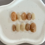 ネイルチップ｜リボン　ブラウン　ニュアンス　ぷっくり　キラキラ　キャメル　ミラー　トレンド　淡色　春　お呼ばれ　ブライダル　卒業式　結婚式