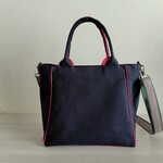 ☆opium様専用☆ トートバッグ横マチLL ショルダー付き ダークブルー×ショッキングピンク 倉敷帆布 