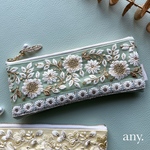 new🕊️春色🌿インド刺繍リボン✨メガネケース ペンケースにもぴったり✨ Pale green ① プレゼントにもぜひ♡